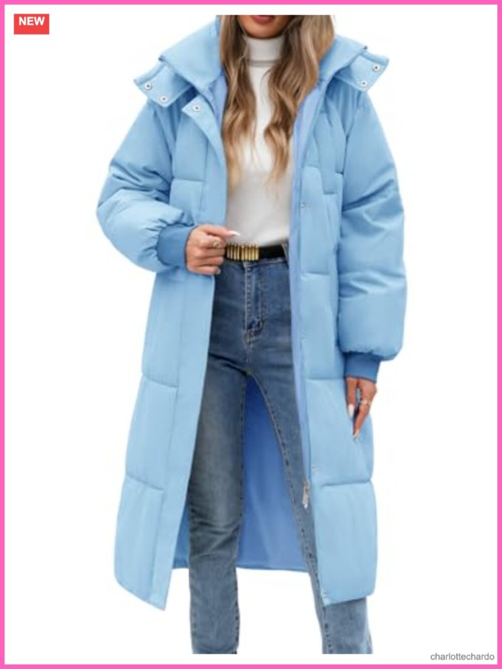 Women Long Puffer Coat Hooded Down Parka Zip Winter Warm